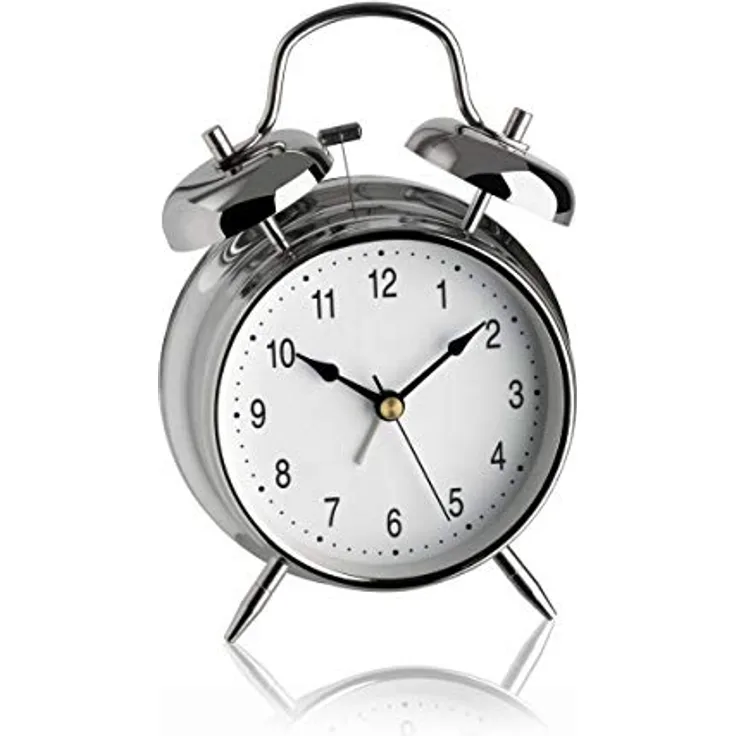 TFA Dostmann Analoger Doppelglocken-Wecker, lauter Alarmton, Retro Design in nostalgischem Metall Silber, Modell 98.1043