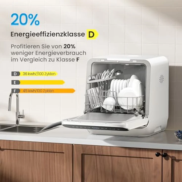 Midea MDWMT0305EW-WE, Kompaktgeschirrspüler in Weiß mit 3 Maßgedecken, 7 Programmen und LED-Bedienung – Bild 2