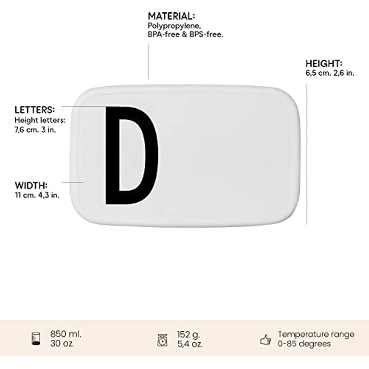 Design Letters Lunch Box, Kunststoff, weiß-schwarz, 18 cm – Bild 3