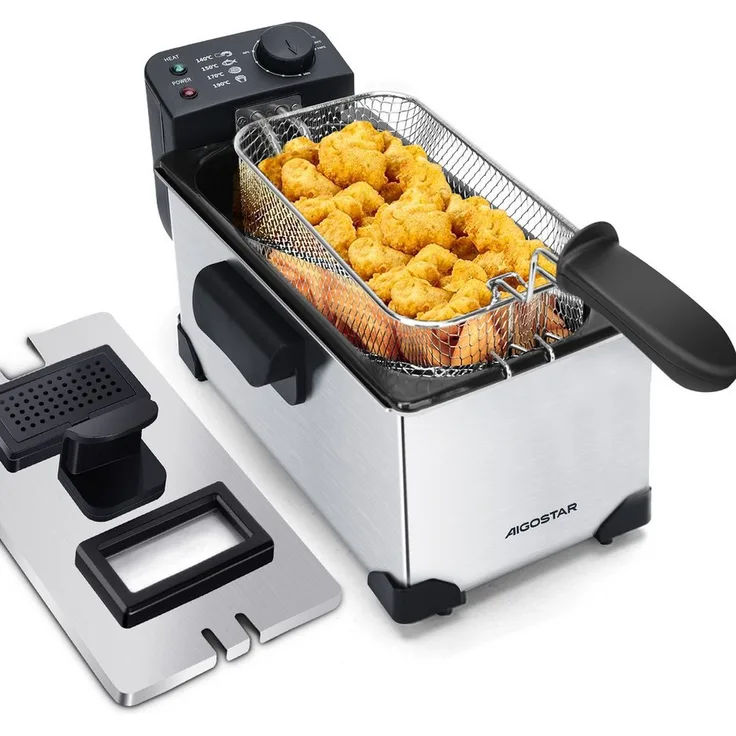 Aigostar Ushas 30HEZ, Semi-professionelle Fritteuse aus Edelstahl, 2200W, 3L, BPA-frei
