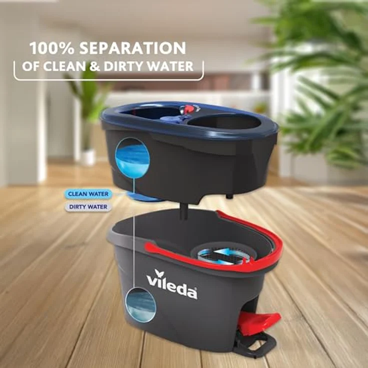 Vileda H2PRO Spin Mop Bodenwischer mit Zweitanksystem und Powerschleuder, 123 cm Teleskopstiel – Bild 2