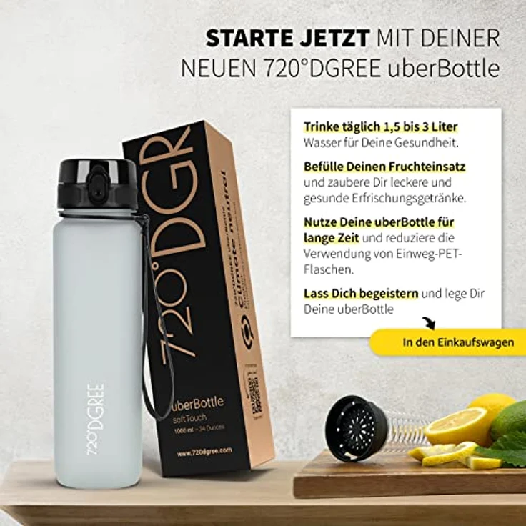 720 DGREE Trinkflasche Wasserflasche Fruchteinsatz 1Liter - BPA-Frei uberBottle light gray – Bild 6