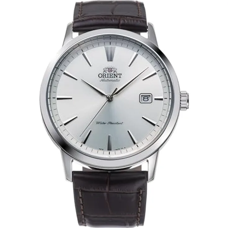 Orient Casual Uhr RA-AC0F07S10B, mechanische Armbanduhr mit 42 mm Edelstahlgehäuse, hellgraues Zifferblatt und braunem Lederarmband