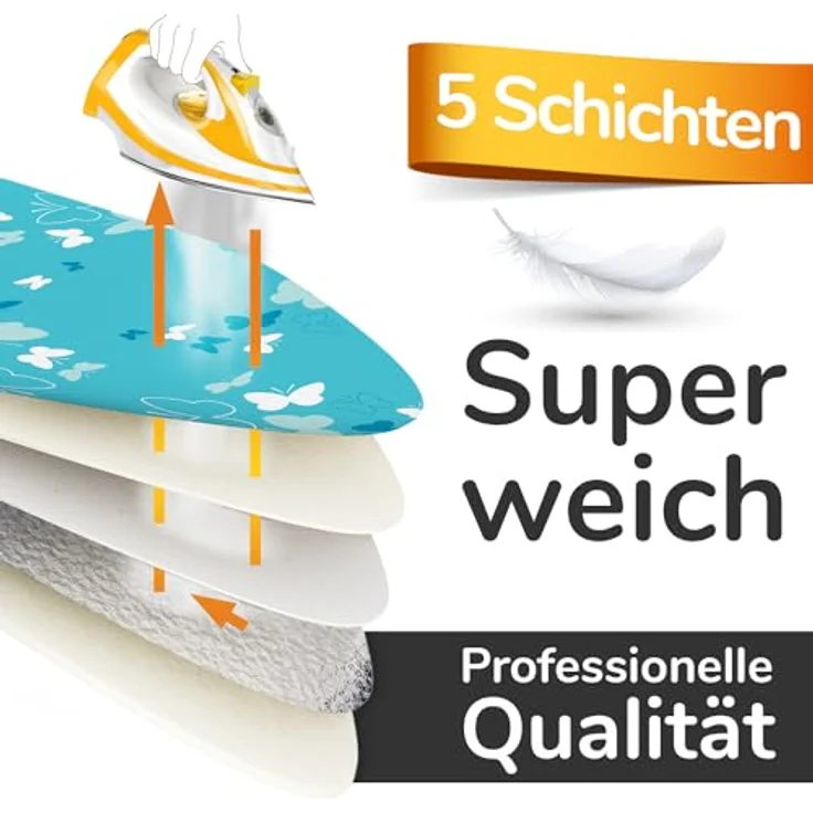 smart&gentle Super Soft 5 Schichten Turbo-Bügelbrettbezug 120x40, ÖKOTEX Baumwoll-Polsterung, Thermoreflexion, für Bügelbretter 116-120x38-40cm, Made in Europe – Bild 4
