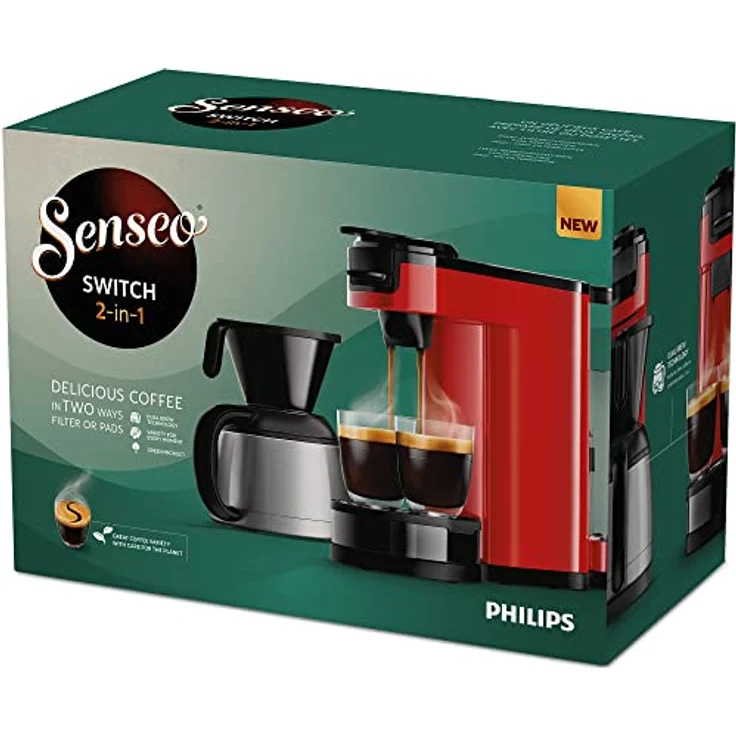 Philips Domestic Appliances SENSEO Switch Pad- und Filterkaffeemaschine, 2-in-1-Brühtechnologie, 1-Liter-Wasserbehälter, 7 Tassen in einem Durchgang, Monzarot (HD6592/84) – Bild 4