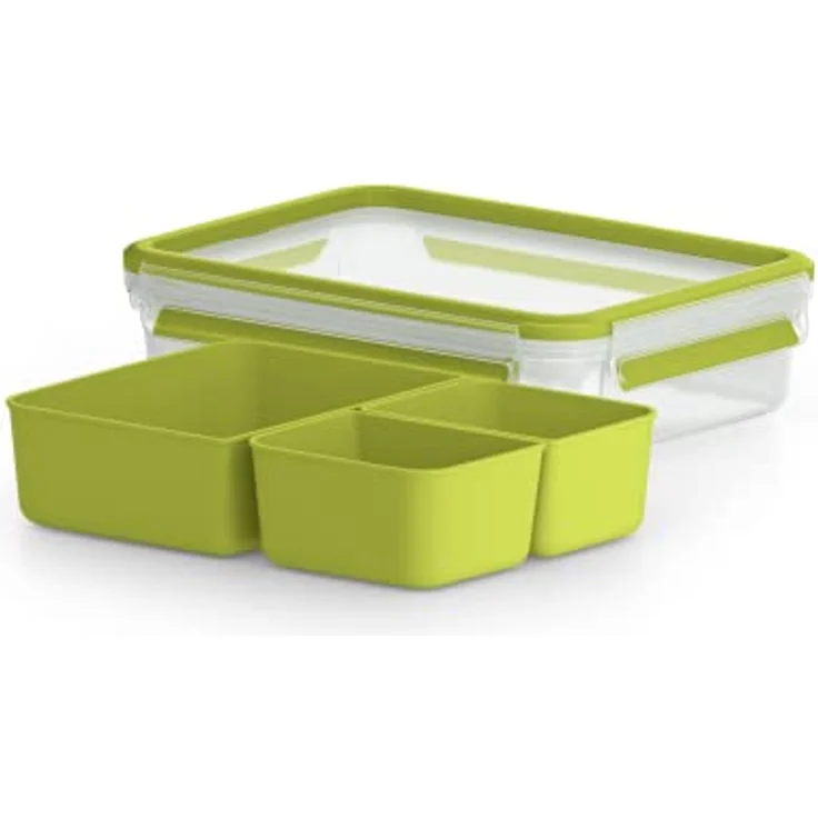 Emsa Lunch- und Snackbox mit 3 praktischen Einsätzen und Deckel, Volumen: 1,2 Liter, Transparent-Grün, Clip & Go, 518100 – Bild 2
