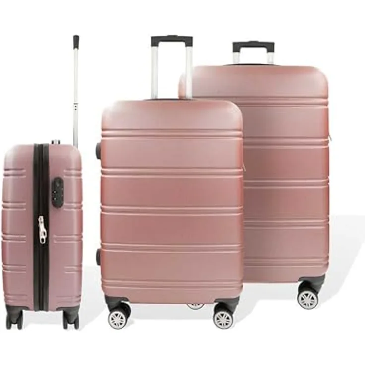 COFI 1453 Hartschalenkofferset: 3-teiliges Kofferset aus robustem ABS-Material, Line Rose Design