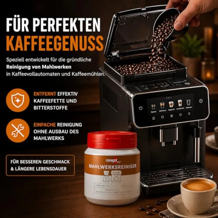 ceragol Mahlwerkreiniger Vollautomat und Kaffeemühle, 200g - Effektiver Reinigungsbohnen für Kaffeevollautomaten und Mühlen, lebensmittelecht, glutenfrei, geschmacksneutral – Bild 2
