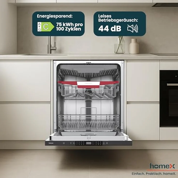 homeX DWFI601444C Geschirrspüler 60 cm, vollintegrierbar mit 14 Maßgedecken, 8 Programmen, AquaStop und Bodenlicht – Bild 6