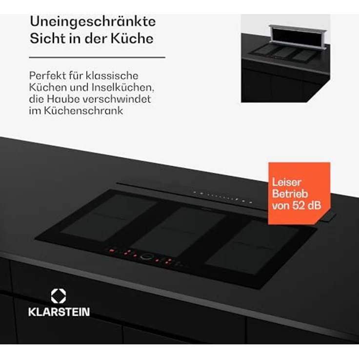 Klarstein Royal Flush Downdraft Dunstabzugshaube - A++ Energieeffizienz, 836 m³/h, Leise 70 dB, Touch-Bedienfeld, LED-Beleuchtung in 9 Farben, Wandmontage, Umluftbetrieb möglich – Bild 3