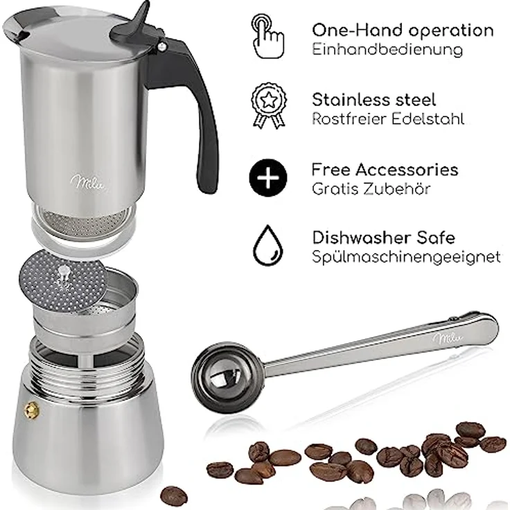 Milu Espressokocher Set 4 Tassen, edelstahl – Bild 2