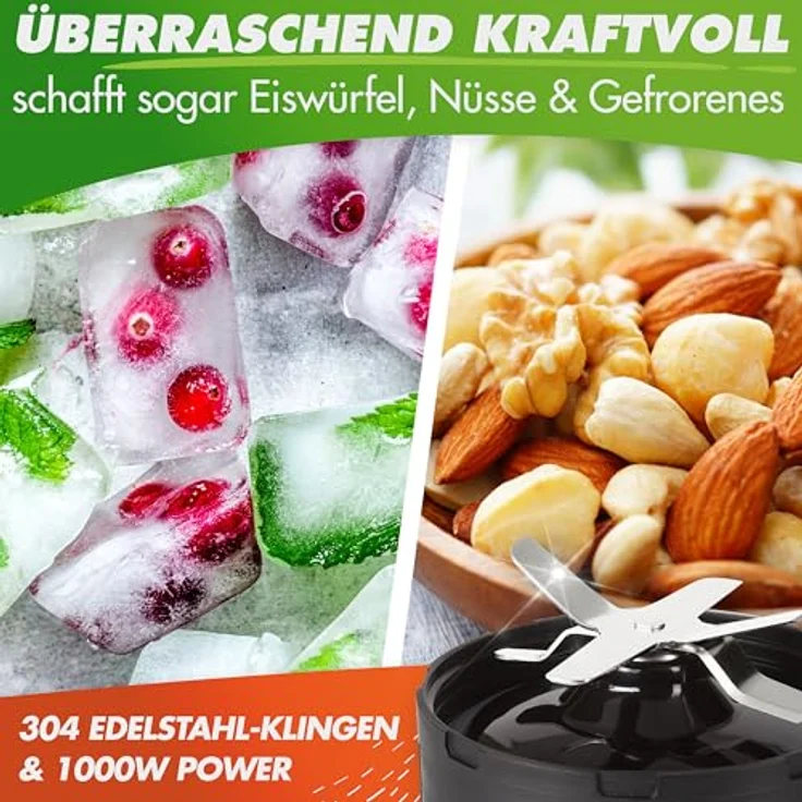 Nutrilovers NUTRI-BLENDER, 1000 Watt Mini-Mixer mit Auto-IQ, 800 ml BPA-freiem Tritan-Trinkbecher und Edelstahlmessern, Smoothiemaker to go – Bild 3