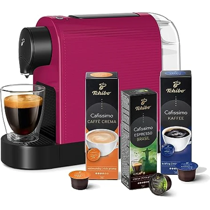 Tchibo Cafissimo Pure plus Kaffeemaschine inkl. 30 Kapseln, 0,8l, 1250 Watt, 11,9 x 33,7 x 24 cm, Wild Fuchsia – Bild 1
