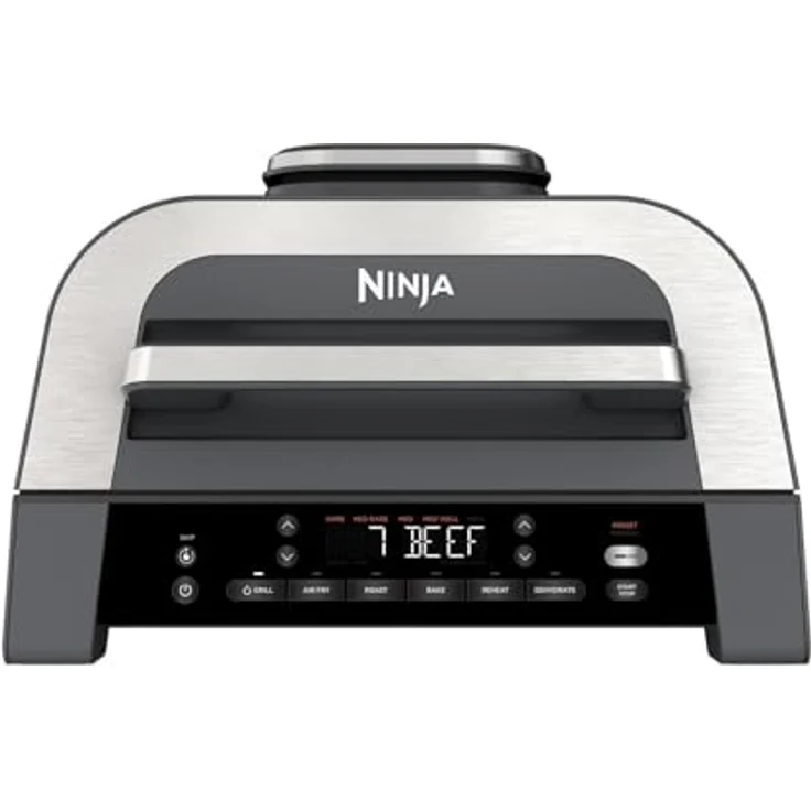Ninja MAX 6-in-1-Grill & -Heißluftfritteuse für den Innenraum, 6 Kochfunktionen, für bis zu 6 Burger, 3,8-l-Fassungsvermögen, kaum Rauch, digitales Bratthermometer, Grau/Silber – Bild 1