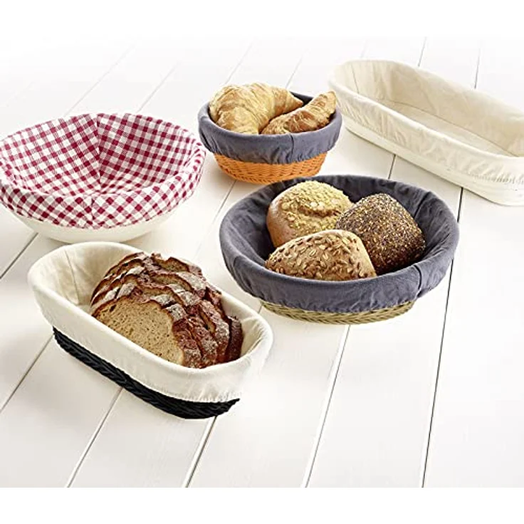 Westmark Gärköbchen-Set, 2tlg., Gärkörbchen rund + Bezug, Peddigrohr/Baumwolle, Hellbeige/Beige, 3208227B – Bild 5