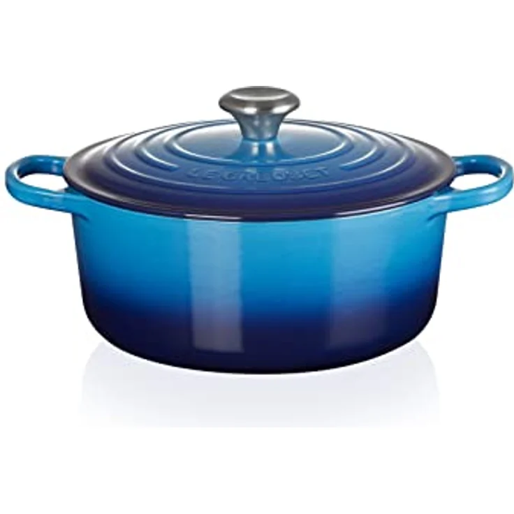 Le Creuset Signature Gusseisen-Bräter mit Deckel, Ø 26 cm, Rund, Für alle Herdarten und Induktion geeignet, Volumen: 5,3 l, 5,135 kg, Azure, 21177262202430 – Bild 2