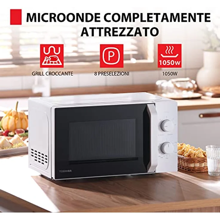 Toshiba MW2-MM20P(WH) Standard Mikrowellenherd 20 Liter, 800 W, 5 Leistungsstufen mit praktischer Auftaufunktion, LED Innen-/Weiß – Bild 2