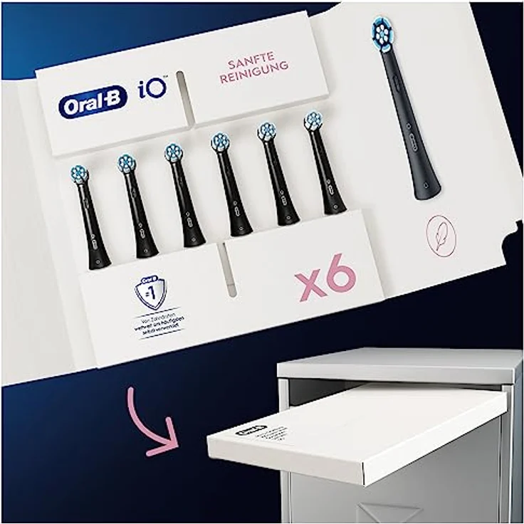 Oral-B iO Sanfte Reinigung Aufsteckbürsten für elektrische Zahnbürste, 6 Stück, Zahnreinigung, Zahnbürstenaufsatz für Oral-B Zahnbürsten, briefkastenfähige Verpackung, Made in Germany, schwarz – Bild 2