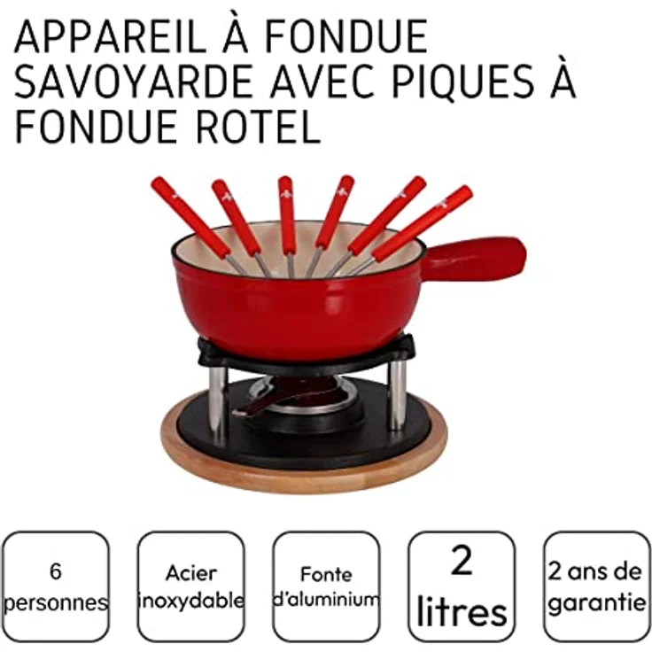 Rotel 1510150 Käsefondue-Set, Fondue-Fondue aus Gusseisen und 6 Gabeln, Rot, Gusseisen, 31,5 x 17,5 x 23 cm – Bild 3