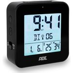 ADE Funkwecker digital funk mit Temperatur und Luftfeuchtigkeit, automatischer Lichtsensor, 2 Weckzeiten, Schlummerfunktion
