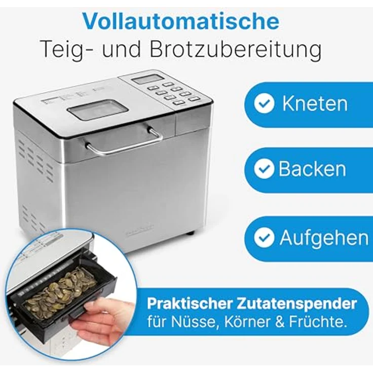 ProfiCook Brotbackautomat PC-BBA 1282, vollautomatischer Brotbackautomat mit Timer, 13 Programmen, Edelstahlgehäuse, 1500 g Kapazität – Bild 3