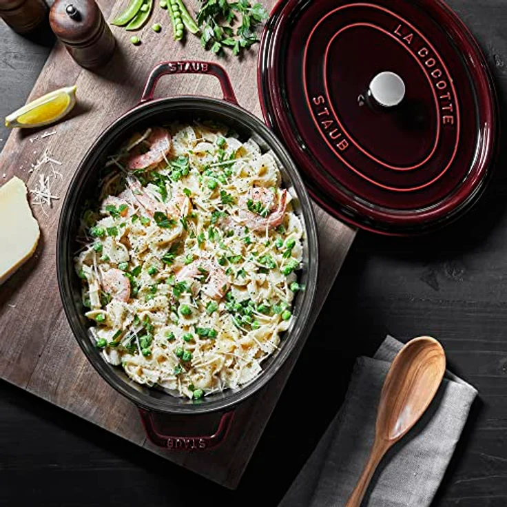 Staub 1103387 Cocotte-Bräter, oval mit Deckel 33 cm, 6,7 L, mit mattschwarzer lierung im Inneren des Topfes, grenadine – Bild 8