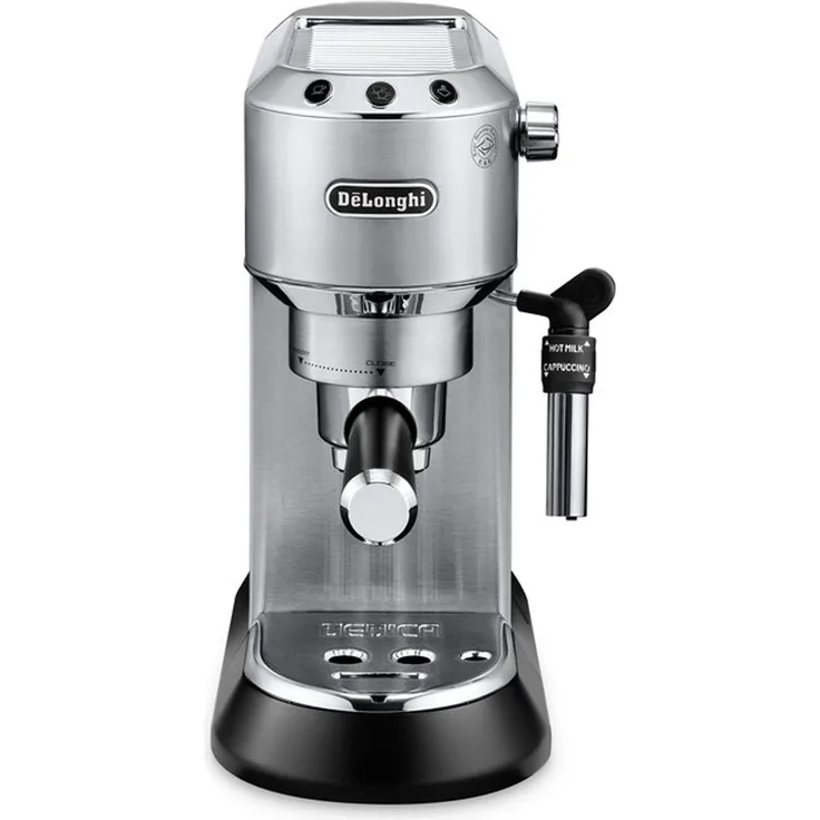 De'Longhi Dedica Style EC 685.M Espresso Siebträgermaschine, Espressomaschine mit Professioneller Milchschaumdüse, nur 15 cm breit, 1 Liter Wassertank, Vollmetallgehäuse, E.S.E Pads geeignet, silber