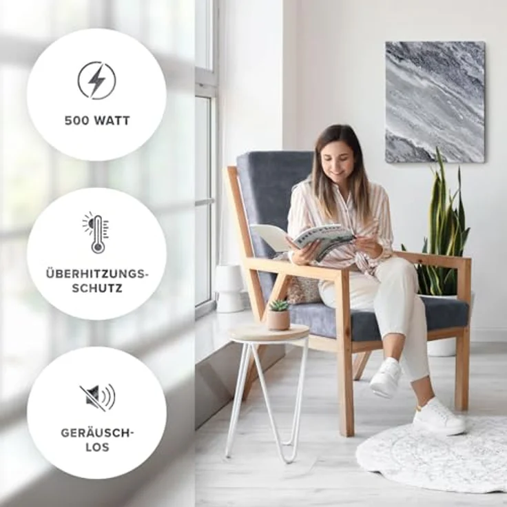 Marwona Naturstein Infrarotheizung mit Digitalthermostat 500 W, energiesparend, 5 Jahre Garantie, Made in Germany, B Ware Qarama – Bild 4