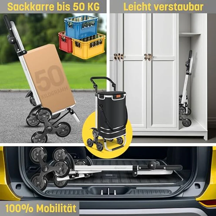 KESSER® Einkaufstrolley Treppensteiger 3in1 mit Kühltasche, klappbar, 56L Kapazität, belastbar bis 50kg, Schwarz – Bild 3