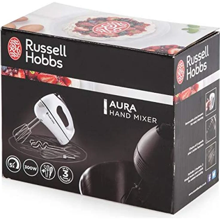 Russell Hobbs Aura Handmixer (5 Geschwindigkeitsstufen, Turbofunktion, 2 Quirle, 2 Knethaken, 380 Watt, 18965-56) weiß – Bild 4