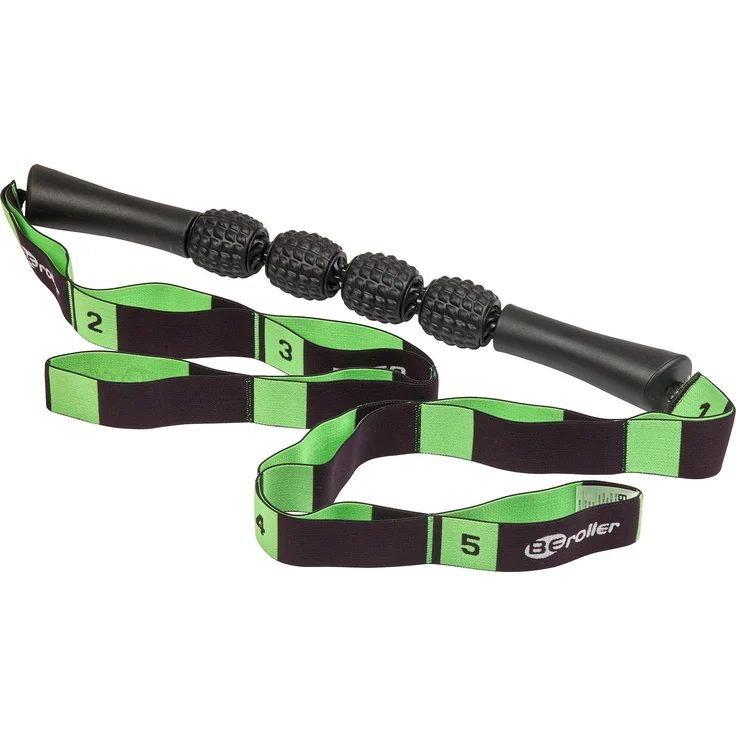 Beco BEroller Faszienroller, Massagegerät mit 4 beweglichen Kugeln und Elastikbändern, schwarz, 52 cm lang