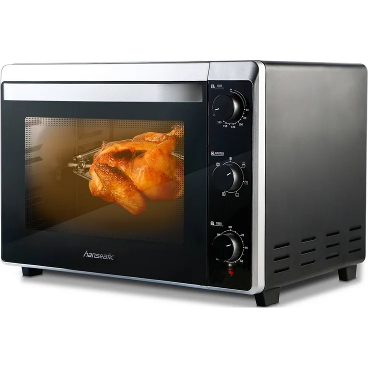 Hanseatic Minibackofen XXL 42L, Zeitschaltuhr, motorischer Drehspieß, 7 Funktionen, Grillrost, Fettpfanne