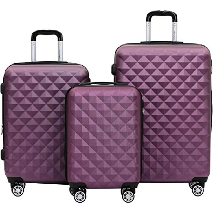 BEIBYE Kofferset, Hartschalen Trolley mit 4 Zwillingsrollen, integriertes Sicherheits-Zahlenschloss, in Lila (Handgepäck 53x35x20cm) – Bild 1