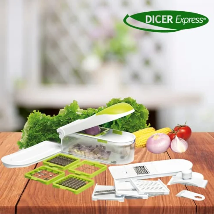 Dicer Express Schneideutensil Mandoline Gemüseschneider, Gemüsehobel, Schneider and Julienne Hobel 11 Teile, Handschutz. Edelstahl – Bild 5
