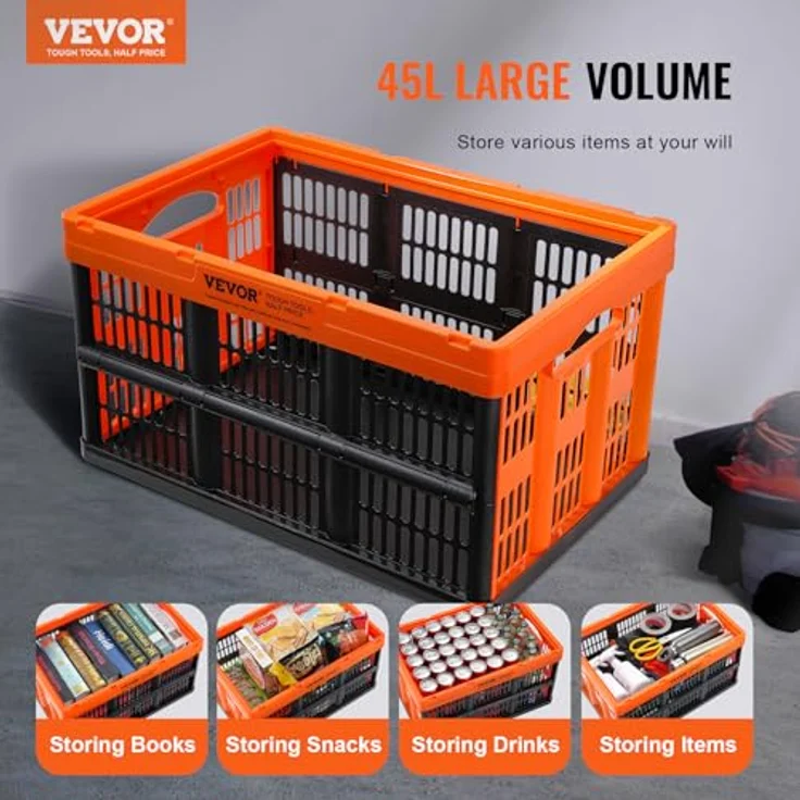 VEVOR 3er-Set 45L Profi Klappbox aus PP Transportbox Faltbarer Aufbewahrungsbox mit Handgriff Stapelbare Kisten Storage Box Faltboxen Stapelboxen für Aufbewahrung & Transport Orange – Bild 2