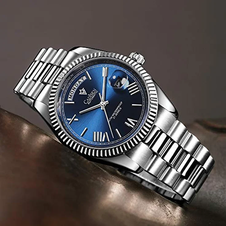 CADISEN MIYOTA 8285 Automatik Uhr Herren, Mechanische Uhr mit Saphirglas und Edelstahlarmband, blau, wasserdicht bis 100 m – Bild 2