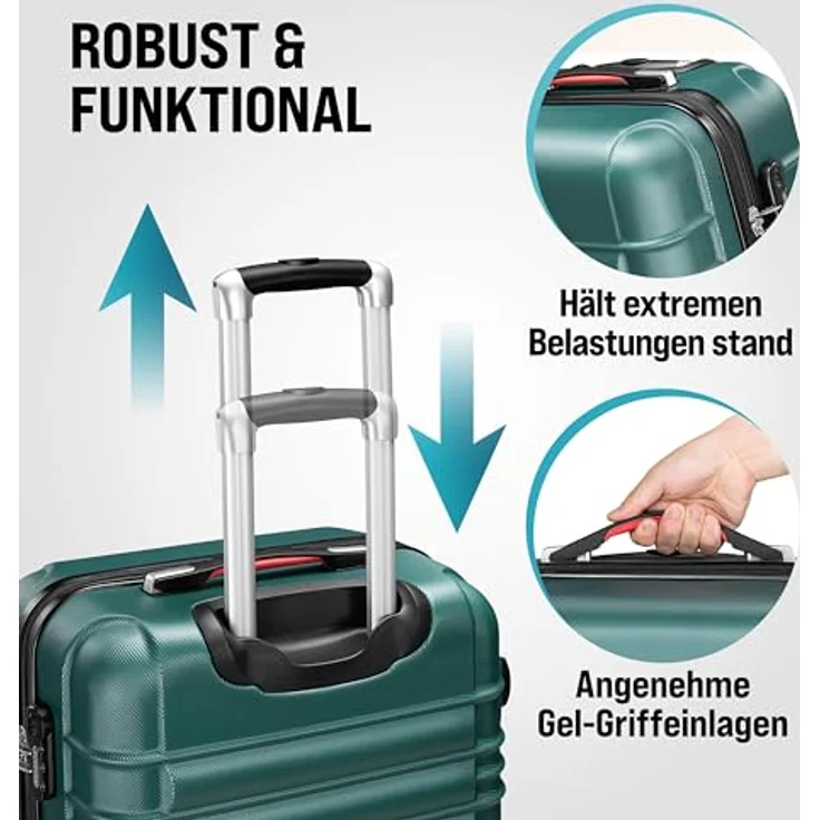 Monzana Kofferset, Hartschalenkoffer Zwillingsrollen Zahlenschloss Waage Gurt Reisekoffer Grün – Bild 5