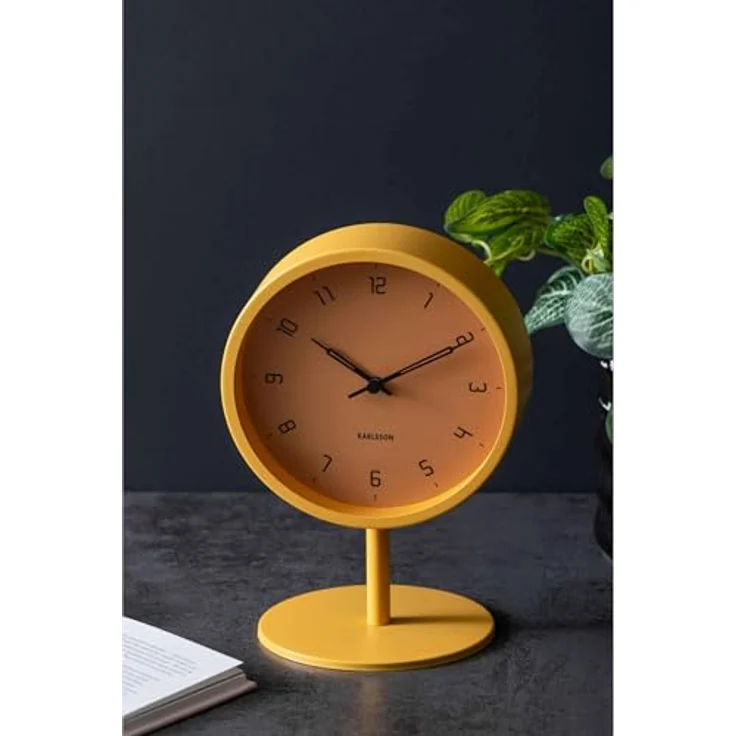 Karlsson Tischuhr Stark, gelbe Metall Uhr, rund, 15 cm Durchmesser, moderne Dekoration – Bild 2