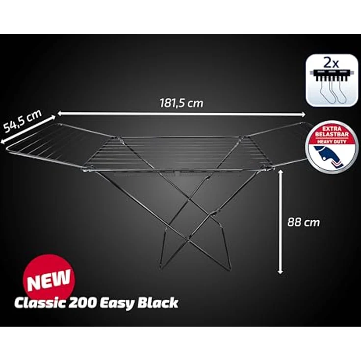 Leifheit Standtrockner Classic 200 Easy Black, Wäschetrockner mit 20m Trockenlänge, höhenverstellbaren Flügeln, für drinnen und draußen geeignet, für ca. 2 Waschmaschinenfüllungen – Bild 4