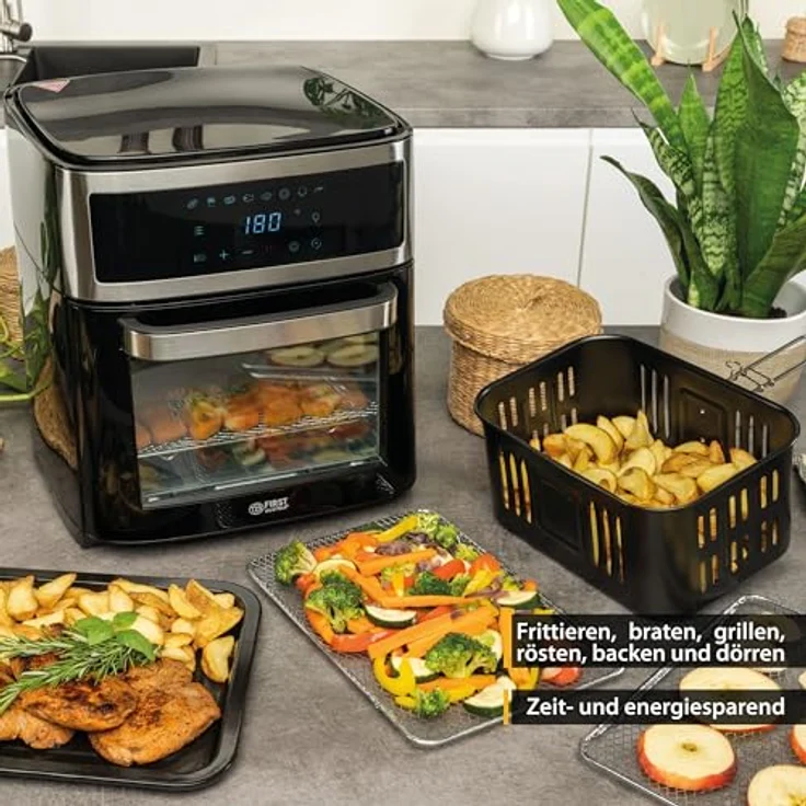 TZS First Austria Heißluftfritteuse 13L, Heißluftofen, Minibackofen, Airfryer, Dörrautomat, Umluft, digital, 8 Programme, 5L Antihaft-Edelstahlkorb, 1700W, 12-Stunden-Timer, ohne Öl – Bild 2