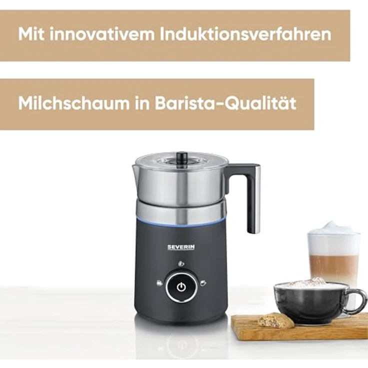 Severin SM 3585 Induktions-Milchaufschäumer Spuma 500 (ca. 500 W, ca. 500 ml, 360°-LED Leuchtring, Schokoladenfunktion, spülmaschinengeeigneter Milchbehälter) – Bild 2