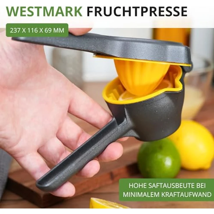 Westmark Zitronenpresse Limona Black Edition – Manuelle Zitruspresse für Zitronen, Limetten & kleine Orangen in Anthrazit mit ergonomischem Hebelmechanismus und stabiler Pressschale – Bild 2
