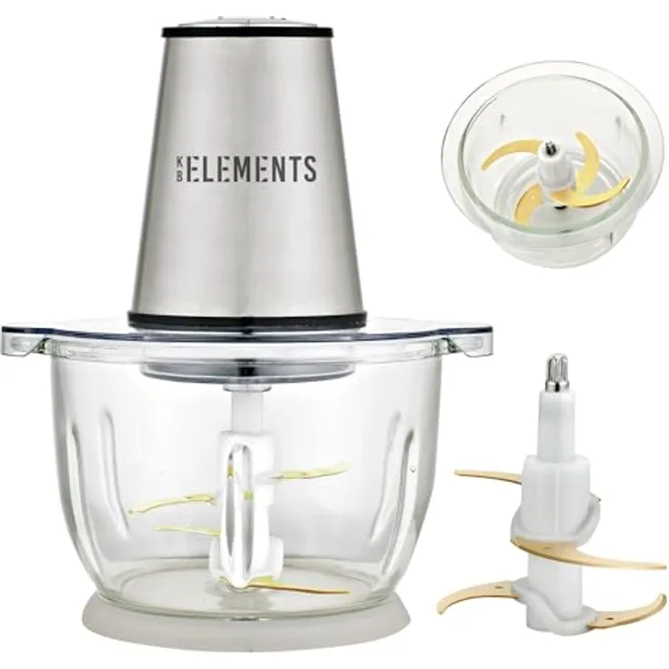 KB Elements Zerkleinerer ELK306FC, 300 W Vollkupfermotor, 2L Glasschüssel, Titan-Schneideklinge, rutschfeste Basis