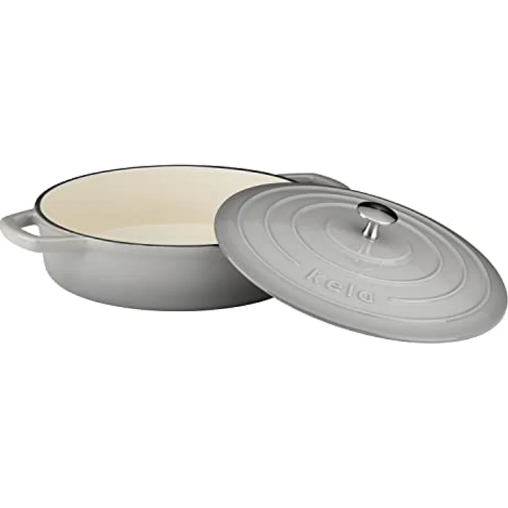 kela 12611 Bräter mit Deckel, Gusseisen, Emaille-Beschichtung, Hohe Wärmespeicherung, Induktionsgeeignet, 3,2 L, Grau, Rund, Calido – Bild 3