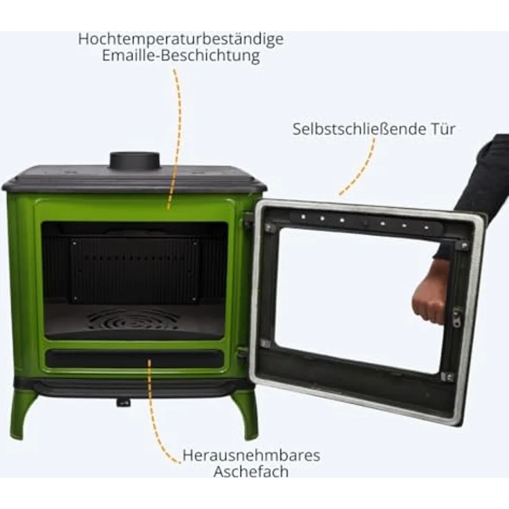 365® Kaminofen Ferrox 75, gusseisern, grün emailliert, 10,5 kW mit Scheibenspülung und Aschekasten, A+ – Bild 4