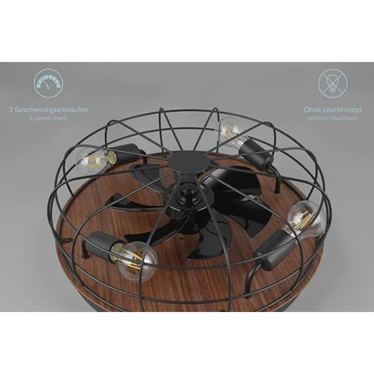 lightling Deckenlampe Trutti mit integriertem Ventilator und Fernbedienung, Geschwindigkeitsstufen, Timer, holzfarbig – Bild 2