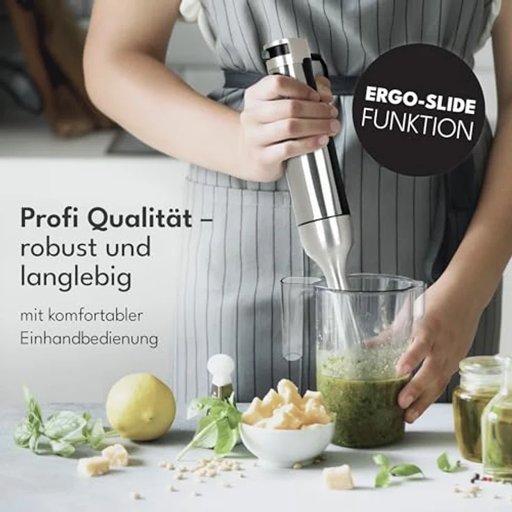 LEBENLANG Premium 1200W Stabmixer Set, 5in1 inklusive Zubehör & Spritzschutz, stufenlos verstellbar mit Turbo-Modus, Edelstahl, Mixstab zum Pürieren von Saucen, Smoothies, Babybrei und mehr – Bild 4