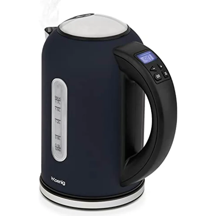 H.Koenig BOE56 Elektrischer Wasserkocher, 2200 W, Kapazität 1,7 l, Basis 360 Grad, Dunkelblau, LCD. – Bild 3