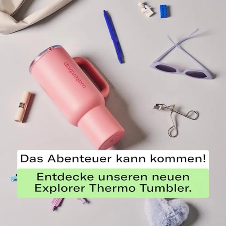 waterdrop® Thermobecher 1,1L mit Strohhalm – Auslaufsichere Edelstahlflasche, doppelwandige Vakuumisolierung, hält 12h kalt, klappbares Mundstück – Bild 5