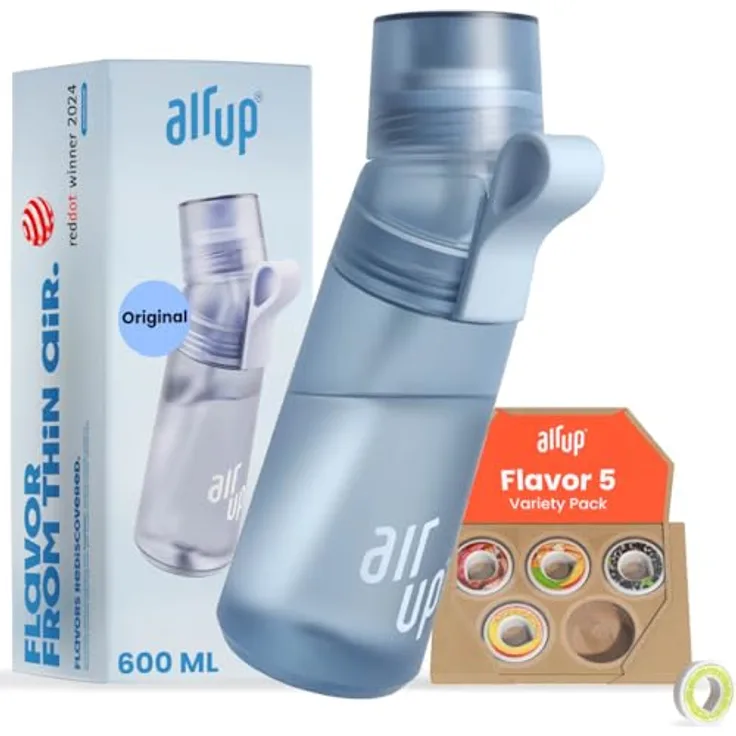 air up® Trinkflasche (600 ml) für Schule, Sport, Gym | inkl. 5 zuckerfreien Duft-Pods & Strohhalm | Blaue Wasserflasche mit Geschmack - Kinder, Jungen, Mädchen | Kohlensäure-geeignet